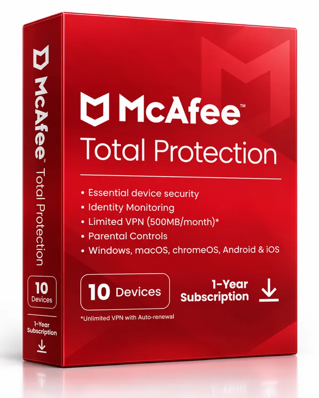 McAfee Total Protection 10 devices 1 year product box